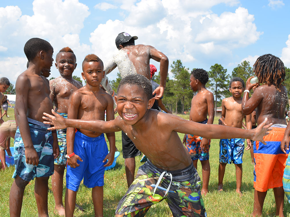 Campers having fun with water activities